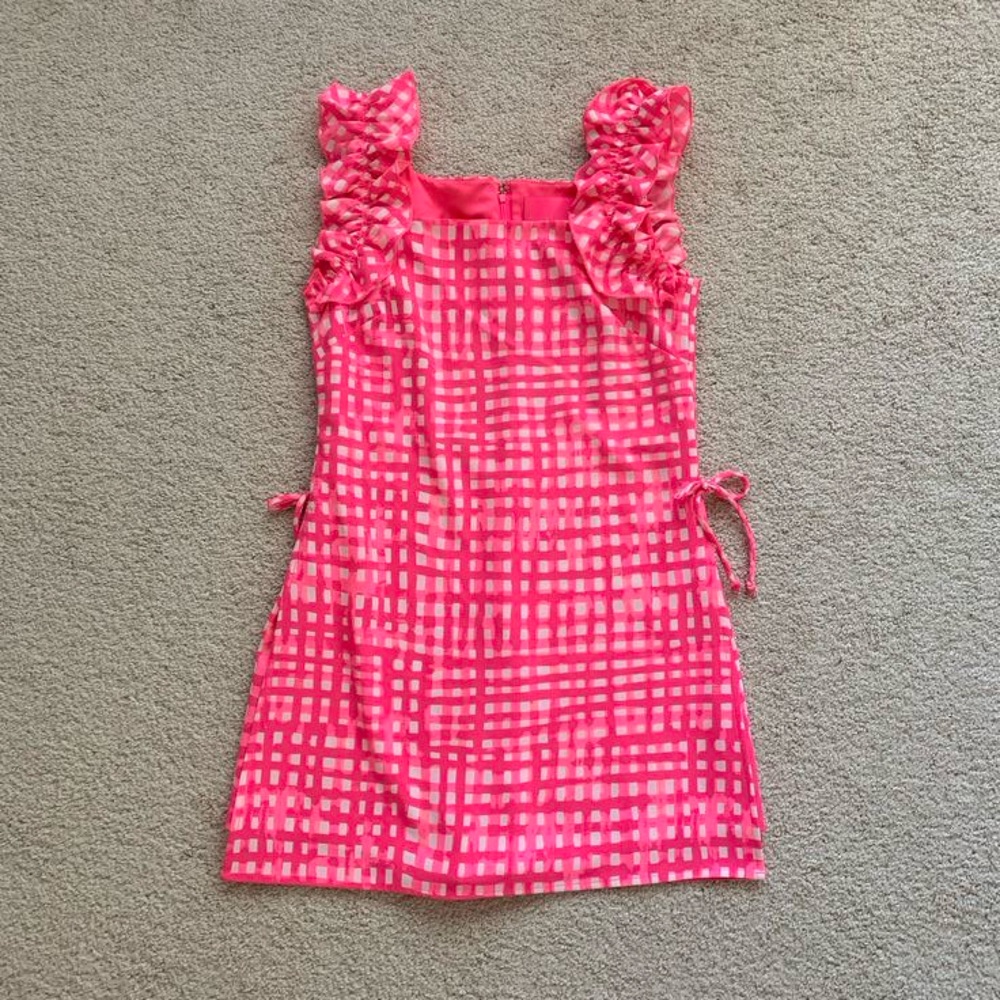 Lilly Pulitzer neon pink gingham ruffle romper
